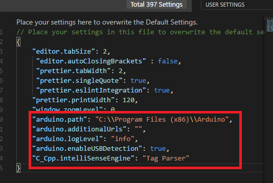 VsCode settings for Arduino
