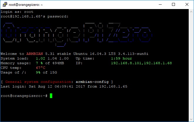 Orange Pi Zero Karşılama Ekranı